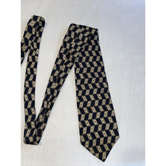 Sterling & Hunt Dress Tie Mens Size 55" Black Tan Geometric 100% Silk Designer - Picture 3 of 12